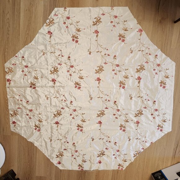 Vintage Floral Embroidered Octagonal Fabric Pre Cut With Pink & Brown Blooms - Picture 5 of 8